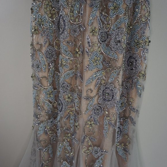 Terani Couture One Shoulder Silver and Cream Dress - Picture 8 of 11